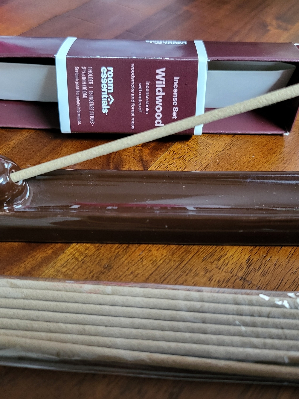 Room Essentials Wildwood Incense Set - Maroon Box & Brown Holder